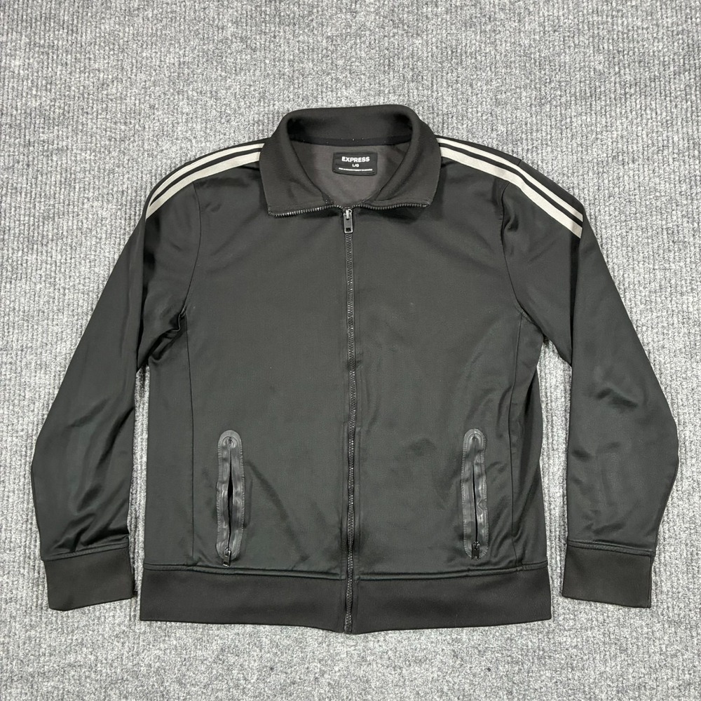Express Track Jacket Mens Size Large Black Full Zip Athletic Striped Pockets